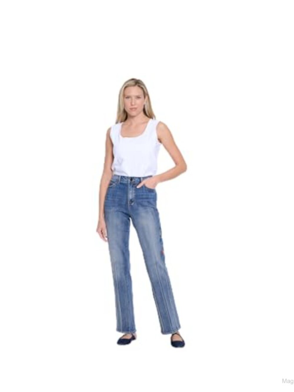 Women's Embroidered Bootcut Jeans with Pintucks Pull On Mid Rise